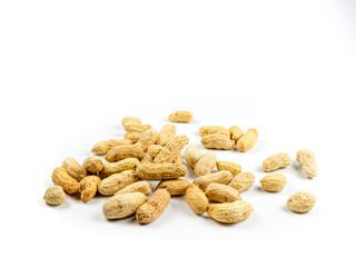 Close up boiled peanuts isolated white background.