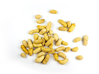 Close up boiled peanuts isolated white background.