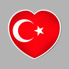 Heart shaped sign with Turkish flag, vector illustration. Turkey patriotic badge or sticker