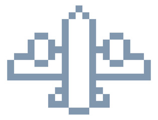 Plane, airplane or aeroplane icon in a pixel 8 bit video game art style