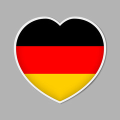 Heart shaped sign with German flag, vector illustration. Germany patriotic badge or sticker