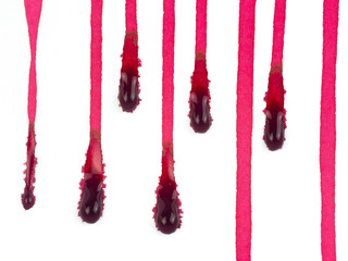 red colorl drops. Paint dripping. Dripping liquid.. abstract paint splatter. paint splash set. Color spread.. Color that permeates the paper. blood concept