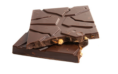 chocolate with nuts and raisins isolated