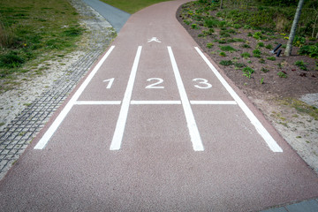 Obraz premium A running lane on the street. with 1 2 and 3