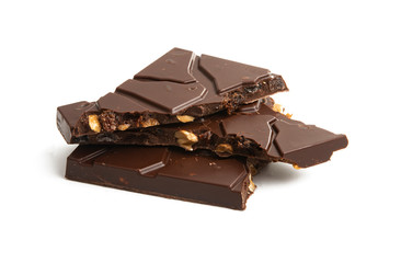 chocolate with nuts and raisins isolated