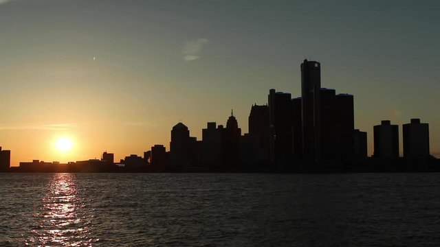Detroit Skyline Silhouette At Sunset