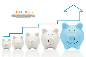Grow up of piggy bank. Save money for house concept.