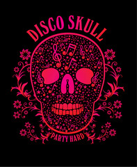 disco skull flower graphic design vector art