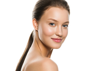 Clean skin woman face beautiful model natural make up 