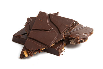 chocolate with nuts and raisins isolated