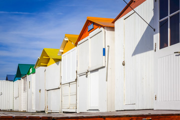 Naklejka premium Beach Huts in Le-Treport, Normandy, France