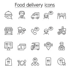 Food delivery line icons set