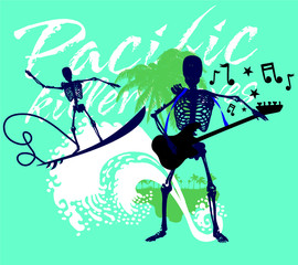 Skull music rock and roll graphic design vector art