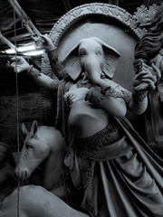 Making of Hindu Goddess Durga Idol at Kumartuli for Durga Puja Festival in Kolkata, West Bengal,...
