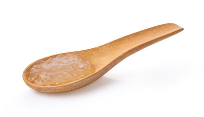 gel aloe vera in wood spoon on white background