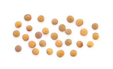 lentils on white background. top view