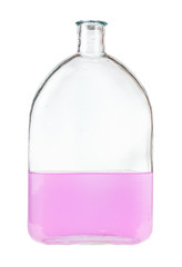 solution of pink watercolour in water in glass flask isolated on white background