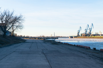 cranes in port. Industrial dock