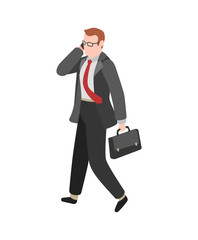 Businessman goes to work. Manager working with phone vector cartoon character