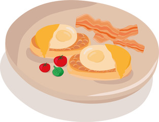 egg benedict - illustration for breakfast menu in a hotel, cafe, restaurant, diner poster for a wall decoration home kitchen, print for kitchen tool, print industry. Web site and land page design. 