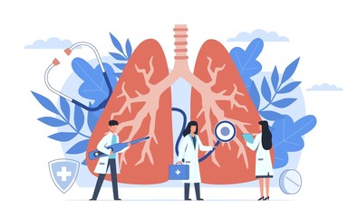 Fototapeta na wymiar Pulmonology. Lung respiratory system examination, tuberculosis diagnosis. Pneumonia, covid 19 and lung cancer disease vector concept