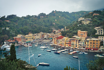 Panoramica de Portofino, Liguria, Italia.