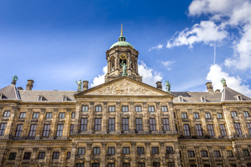 Fototapeta na wymiar The Royal Palace in Dam, Amsterdam, The Netherlands
