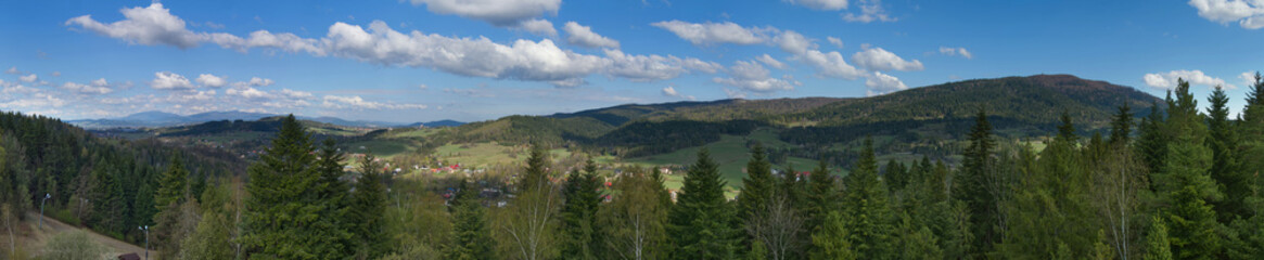Panorama z wieży widokowej - Rabka, Królewska Góra, Polczakówka