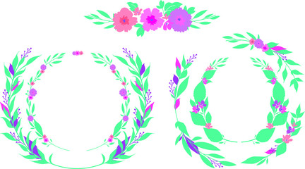 set flower frames and border in pastel color for wedding, leaves and flowers