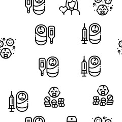 Pediatrics Medical Seamless Pattern Vector Thin Line. Illustrations