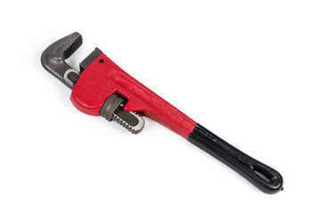 Modern pipe wrench on a white background
