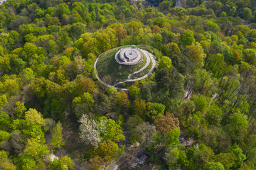 Aerial view on Union of Lublin Mound in High Castle Mountain in Lviv, Ukraine from drone © Ruslan
