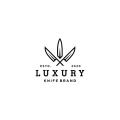 kitchenware utensil knife logo icon brand in elegant and luxury style with crown elemet, in trendy linear line illustration