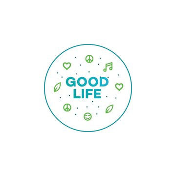 Good life sign , motivation and inspiration wallpaper vector icon Element, interior decorative, wall decoration hanging sign with peace,music,leaf,love and smile icon
