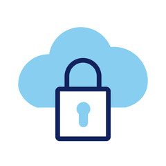 padlock insurance in cloud line and fill style