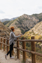 Naklejka premium African american black woman, Mountain day.