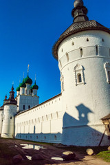 Rostov Veliky, Russia. Rostov Kremlin on a Sunny summer day against a blue sky. Golden ring of Russia.