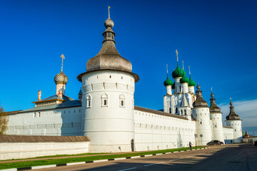 Rostov Veliky, Russia. Rostov Kremlin on a Sunny summer day against a blue sky. Golden ring of Russia.