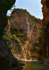 Sunny, summer day in the Lengarica Canyon - extremely narrow Lengarica gorge, behind the thermal springs of Benja, Fir of Hotova National Park, southern Albania