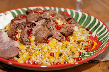 Pilaff rice in clay plate