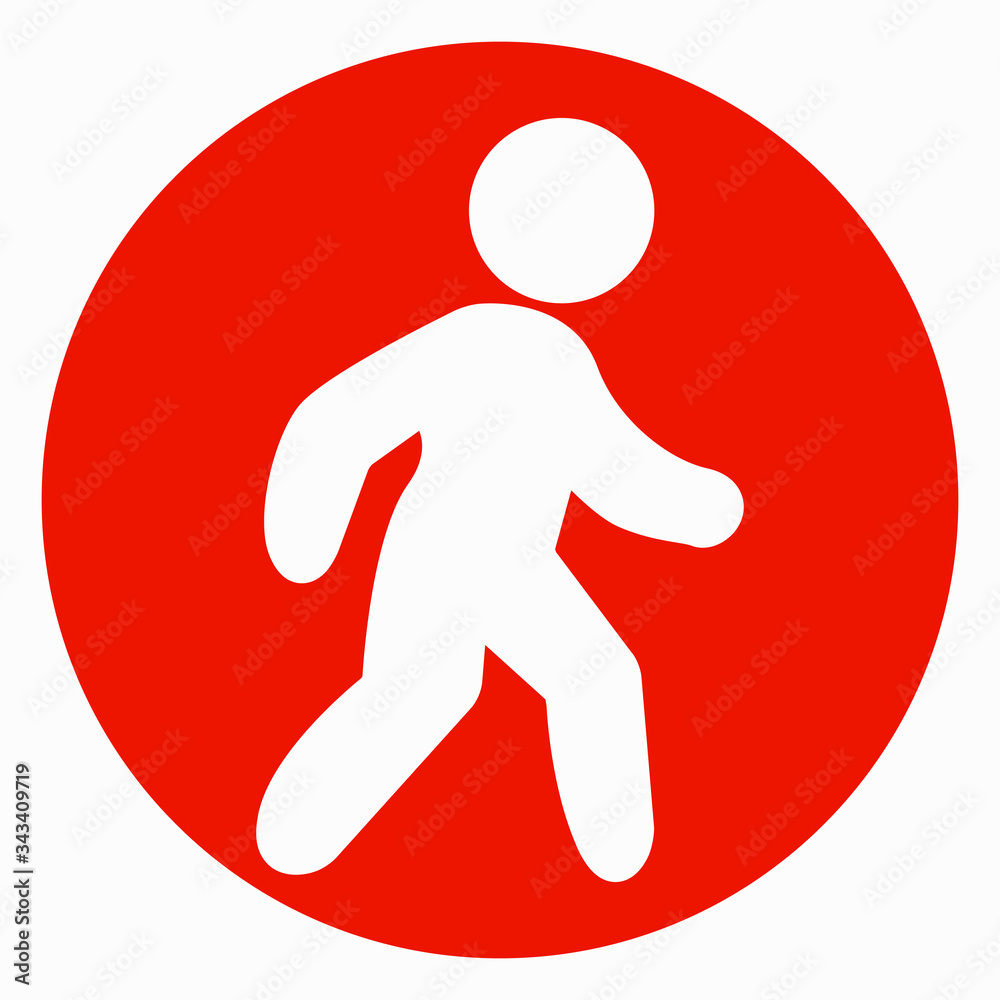 Wall mural man walk icon in red circle. isolated minimal single flat linear icon for application and info-graph