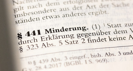 Fototapeta premium Minderung des Kaufpreises, Kaufpreisminderung in § 441 BGB