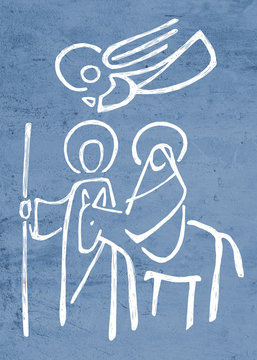 Virgin Mary, Saint Joseph and angel illustration