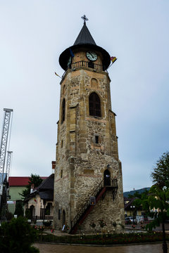 The Belfry tower or Tower of Stephen the Great is part of the Royal Court ansamble. Piatra Neamt, Romania
