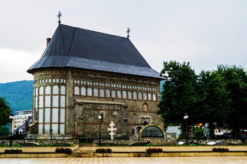 The royal church "The Birth of Saint John the Baptist", which combines the Moldovan style with powerful influences of the Gothic style. Piatra Neamt, Romania.