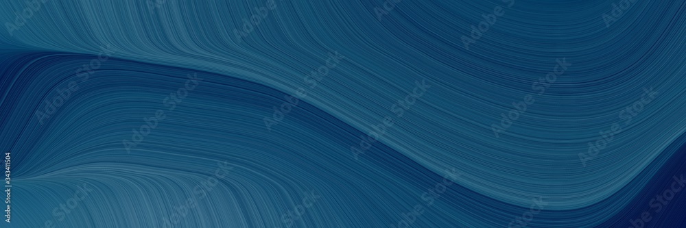 Poster elegant surreal designed horizontal poster with dark slate gray, teal blue and very dark blue colors. fluid curved lines with dynamic flowing waves and curves
