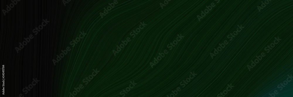 Poster elegant colorful horizontal canvas with very dark green, black and very dark blue colors. fluid curved lines with dynamic flowing waves and curves