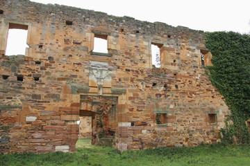 Remains of the Romanesque church of the Moreruela Abbey, a former Cistercian monastery in the province of Zamora in Castile and Leon, Spain.