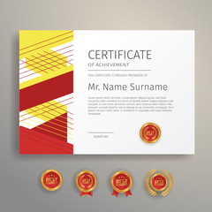 Modern certificate red and yellow template for business, diploma, and legal document vector
