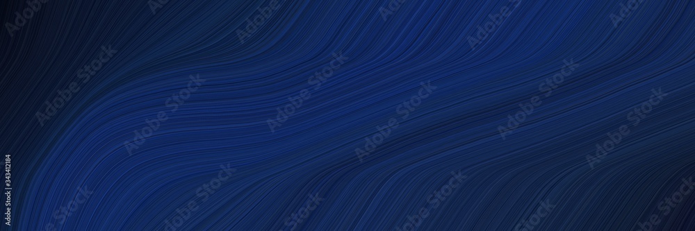 Poster elegant dynamic designed horizontal poster with very dark blue, midnight blue and black colors. fluid curved lines with dynamic flowing waves and curves